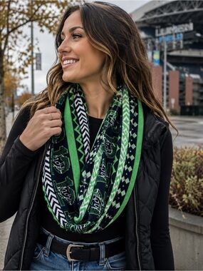 Seattle Seahawks Infinity Scarf Green Black Knit NFL Fan Gear